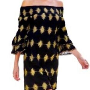 Boston Proper Elegant Black and Gold Off-Shoulder Dress, Size XL, US:18